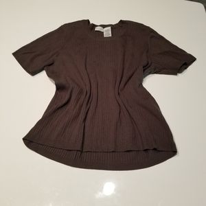Brown Cable Knit Short Sleeve Shirt 18w/20w